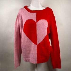 NEW Cupcakes And Cashmere Size XL Extra Large Sweater Red Pink Heart Long Sleeve
